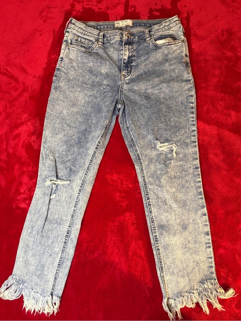 Free People Distressed High-Rise Acid Wash Raw Hem Jeans